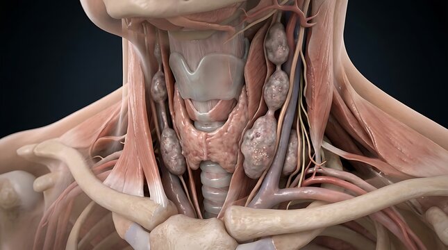 Medical 3D Illustration of Human Thyroid and Cervical Lymph Nodes
