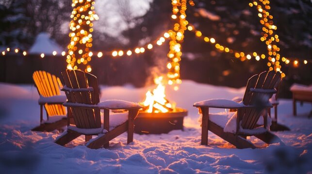 Snowy fire pit evening