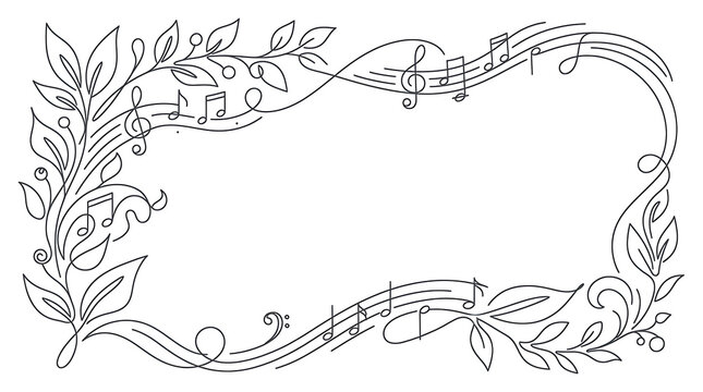 Horizontal musical note and leaf border for elegant packaging and digital design layouts.