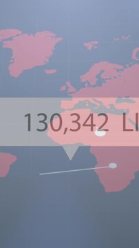 Animation of thumbs up icon with increasing likes against network of connections over a world map