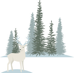 Fototapeta premium Deer In Winter Forest Wedding Cartoon