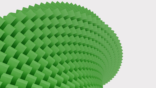 Green abstract cube pattern texture surface with curved geometric block grid on light background, digital design