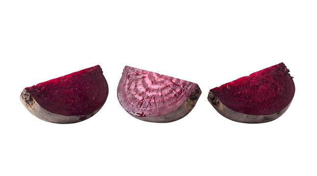 Three slices of fresh beetroot on transparent background