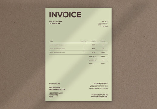 Minimal Green and Brown Business Invoice Layout