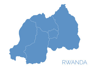 Obraz premium Blue map of Rwanda with provinces borders