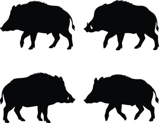 Fototapeta premium Wild boar silhouette vector. Wild pig vector icon set