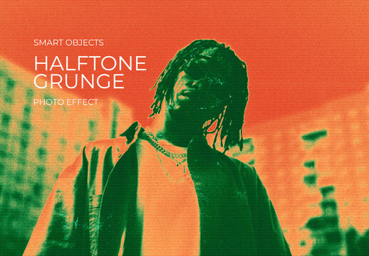 Halftone Grunge Image Effect Mockup