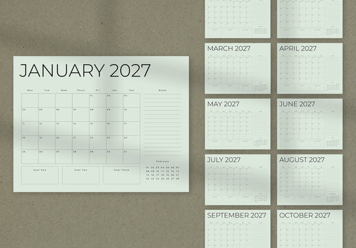 Minimal 2027 Calendar Layout
