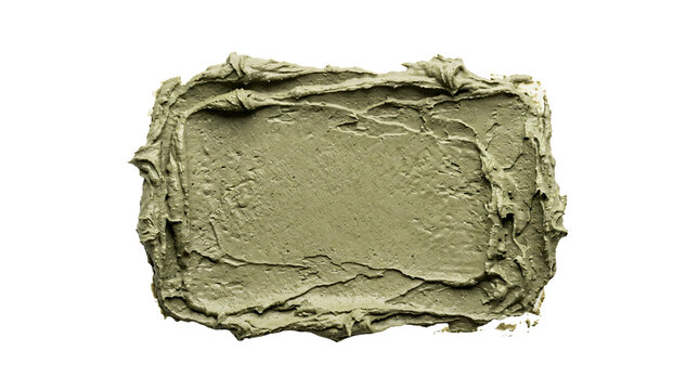 Thick olive green clay mud texture smear featuring detailed ridges and cosmetic skincare paste strokes isolated on transparent background