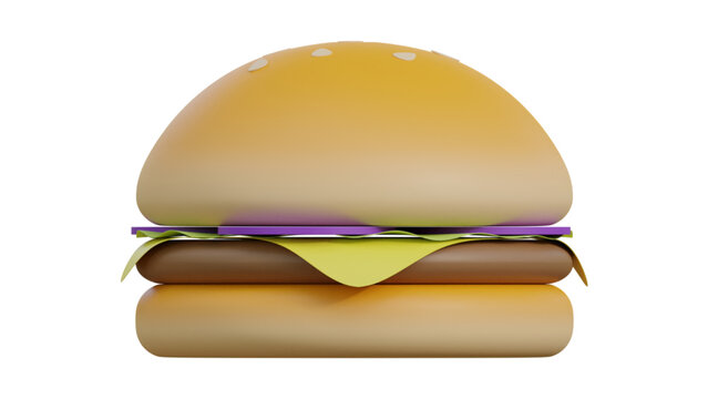 Digital 3D illustration of a stylized hamburger food item 1 isolated on a clean white background for culinary and restaurant branding concepts