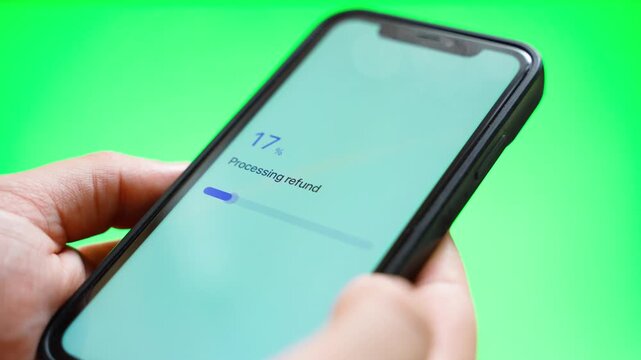 Refund processing on smartphone screen ends with refund declined against green background