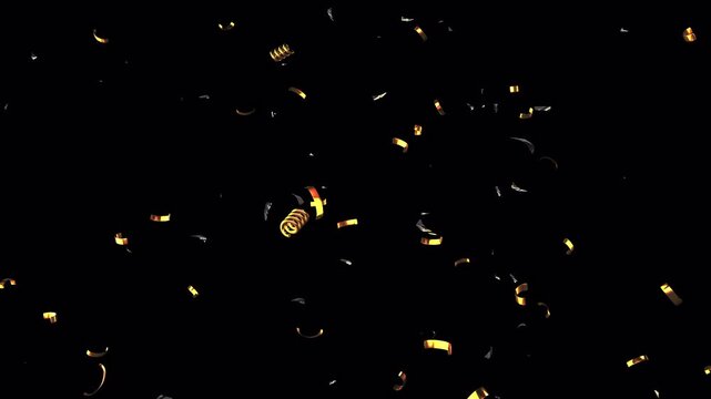 Golden Confetti Ribbons Falling on Transparent Background. Overlay motion looping animation