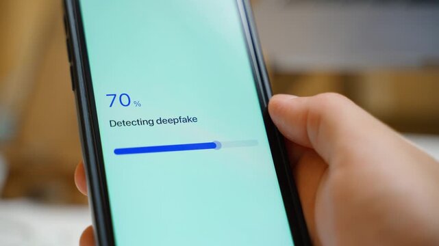 Deepfake detection progress bar stops at 70 percent on smartphone screen