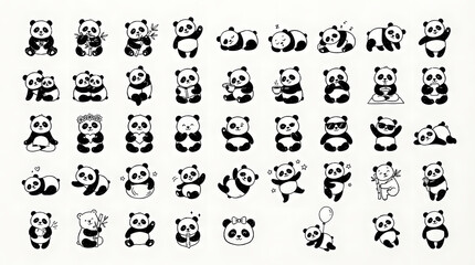 Obraz premium Cute giant panda bear mascot characters for branding and creative icon design concepts