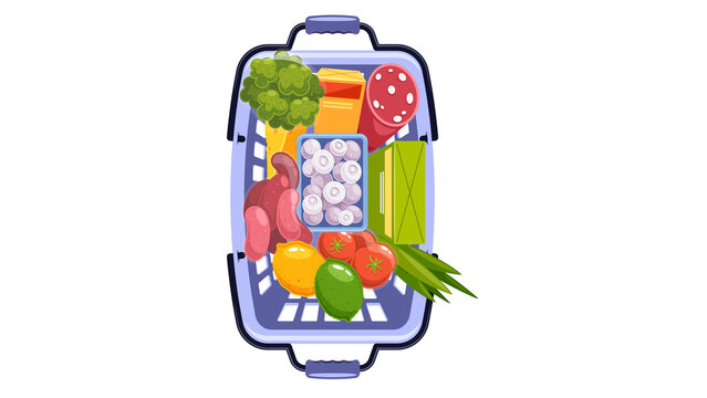 Top View of a Shopping Basket Filled with Fresh Groceries 79 Grocery Concept Illustration