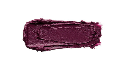 Obraz premium Deep dark purple lipstick texture smeared in a thick horizontal stroke pattern created with professional cosmetic makeup on transparent background