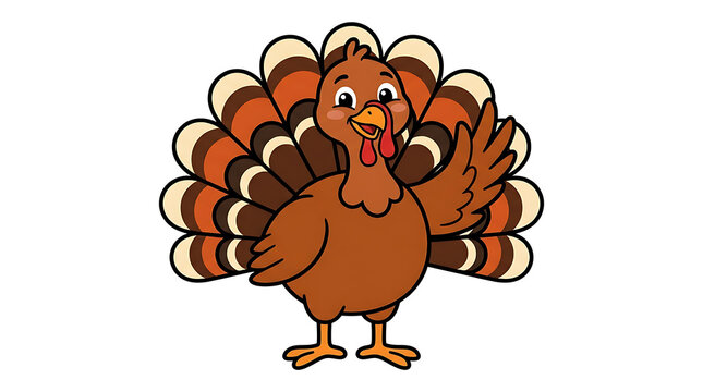 Cute cartoon turkey bird waving wing Thanksgiving day mascot vector illustration