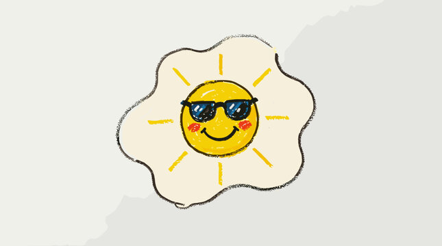 A whimsical hand-drawn illustration of a sunny-side-up fried egg wearing stylish black sunglasses