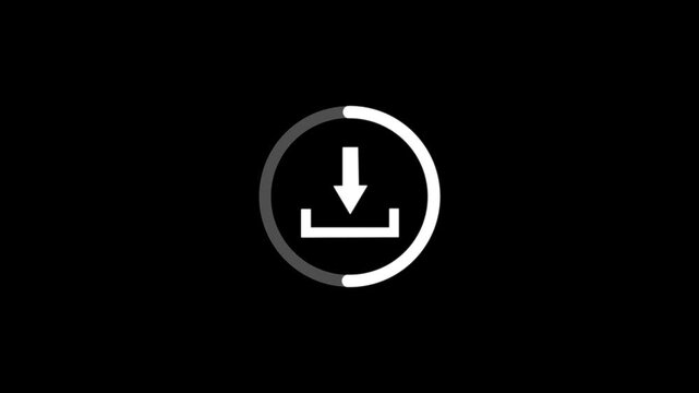 Download icon animation isolated on black background, downloading icon in circle with arrow animated, download button icon, direction Arrow icon. Animation of 4k video.