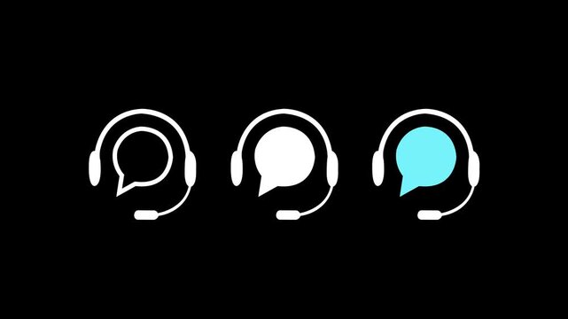 Customer support icon set in 3 style. Editable stroke. Headset with chat bubble for help , service and call centre. Support , headset , customer service, call centre help operator . 4k motion video.