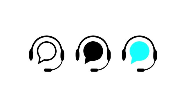 Customer support icon set in 3 style. Editable stroke. Headset with chat bubble for help , service and call centre. Support , headset , customer service, call centre help operator . 4k motion video.