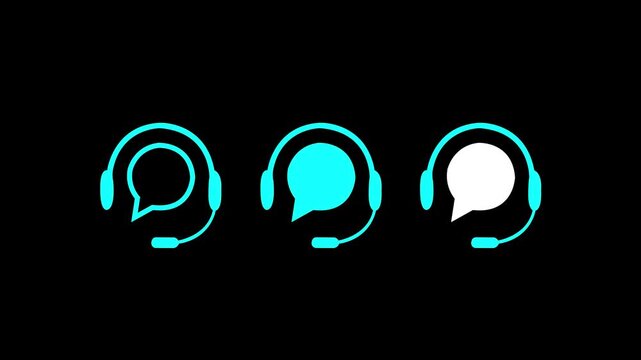 Customer support icon set in 3 style. Editable stroke. Headset with chat bubble for help , service and call centre. Support , headset , customer service, call centre help operator . 4k motion video.