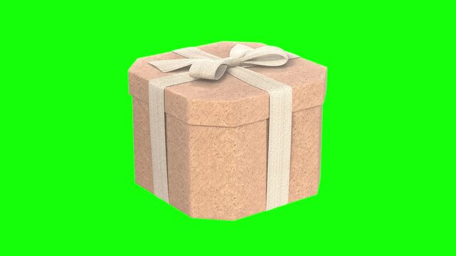 Realistic Brown Craft Paper Gift Box with Light Ribbon Rotating on Seamless Loop Turntable, 3D Render with Luma Matte