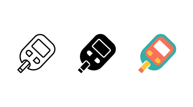 Blood glucose meter icon set featuring outline solid and colorful medical test device graphics diabetes healthcare glucometer