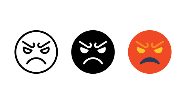 Angry face emoji with frowning mouth and furrowed eyebrows vector icons set expression negative frustration irritated