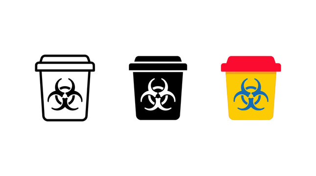 Biohazard waste container with dangerous symbol in outline solid and color vector icon designs biohazard container infectious