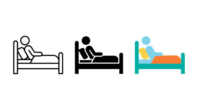 Person resting in bed icon set in outline solid colorful flat styles hospital illustration collection furniture