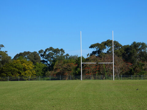 Typical country town rugby field or pictch paddock in a summer day empty