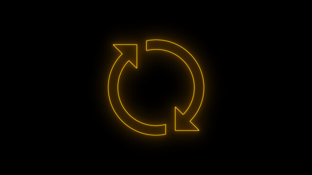 Neon Refresh and Sync Arrows Icon on Black Background