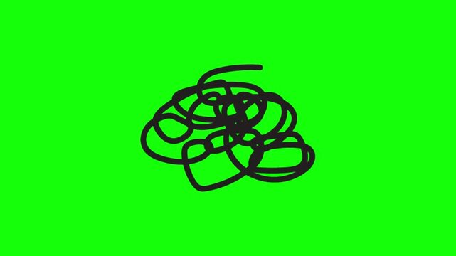hand-drawn doodle of tangled scribble lines on transparent background, representing confusion, complexity, chaos. Chaotic tangle or white line sketch in the form of a spherical scribble. Nervous