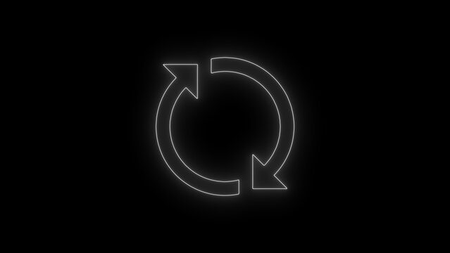 Neon Refresh and Sync Arrows Icon on Black Background