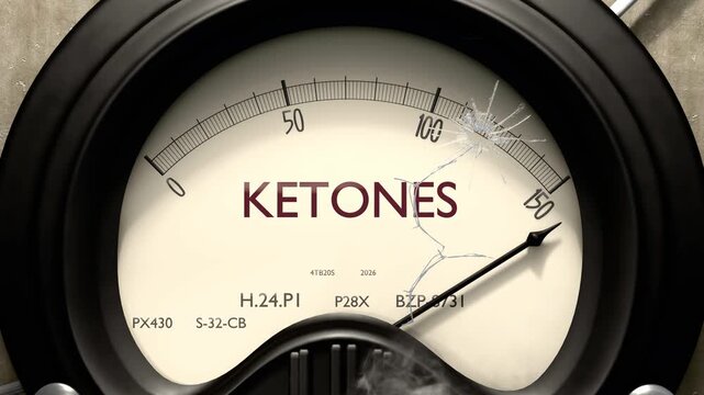 Ketones meter showing big levels of ketones. Dangerously increasing high values of ketones, critical overload. Too much, off the charts. Max ketones
