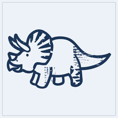 Grunge stencil triceratops with chipped edges and thick navy, styled as "dino" or "trixie." © Rysak
