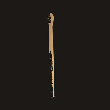 Weathered ivory marrow scoop stands vertically against a dark void. Its chipped head and rough, splintered edges highlight heavy grunge textures. The flat graphic style emphasizes the negative space