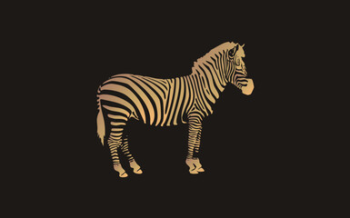 Fototapeta premium Stylized zebra in profile against a void. Gradient vector style with metallic beige tones defines distinct markings and muscular build, lacking shading.