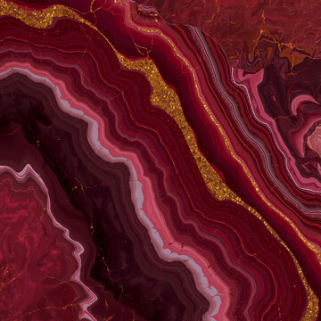 Abstract Crimson Ruby Red Agate Texture with Layered Gold Glitter Foil Veins
