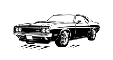 Naklejka premium Classic Muscle Car Black and White Illustration.
