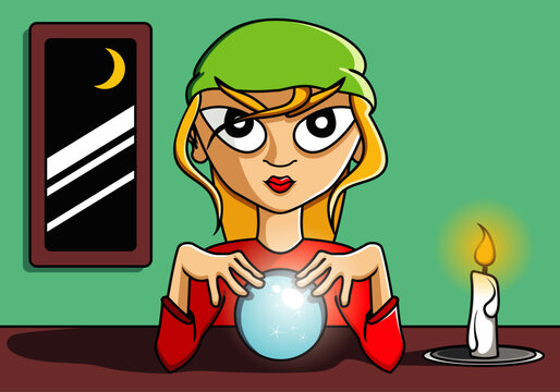 Fortune teller with magical crystal ball vector