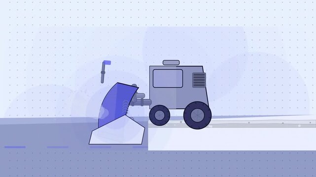 Abstract animated snow plough pushing back a bank drawn as blue and cyan lines and shapes on a bright, clean light background. Seamless looping 4K motion graphics video with free space for text, ideal
