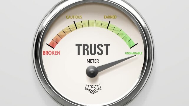 Trust - trust meter at maximum. High and rising values of trust. Meter needle reaching unshakable levels. Trust values off the charts. (No AI, made by humans for humans).