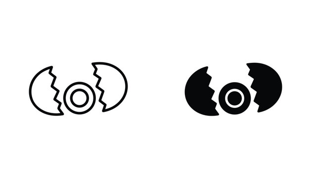 Broken egg vector icon isolated on white Black and white outline line art and solid glyph silhouette
