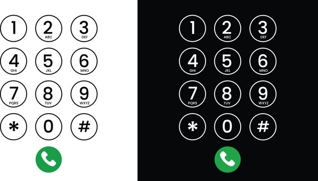 Telephone Keypad Vector PNG , Dial Pad Layout with Numbers and Symbols, Editable Phone Interface Icon Design for UI, Apps, and Tech Projects