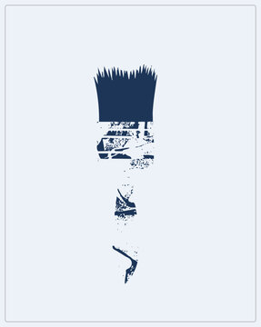 Grunge style navy blue flat brush with jagged bristles and a fragmented, textured handle, mimicking a used art supply or vintage stamp.