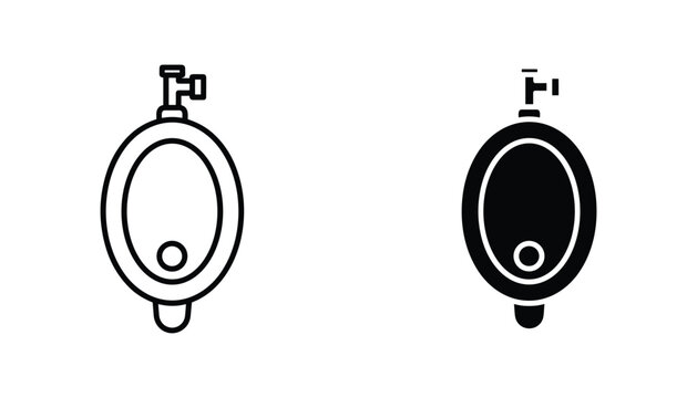 Urinal vector icon isolated on white Black and white outline line art and solid glyph silhouette