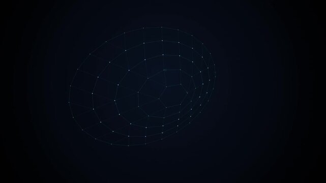 Abstract digital wireframe sphere with glowing nodes on dark background