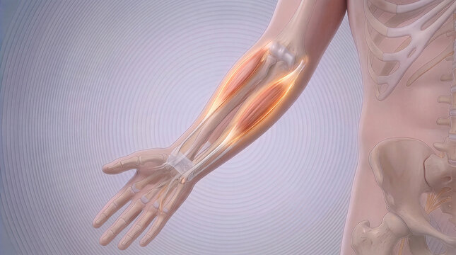 Flexor carpi radialis and flexor carpi ulnaris muscle pain in transparent human body